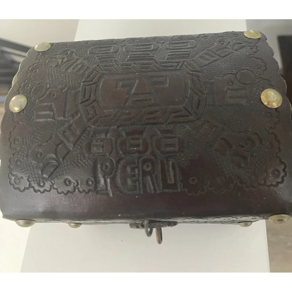 Vintage Peruvian Leather Embossed Folk Art Jewelry Box